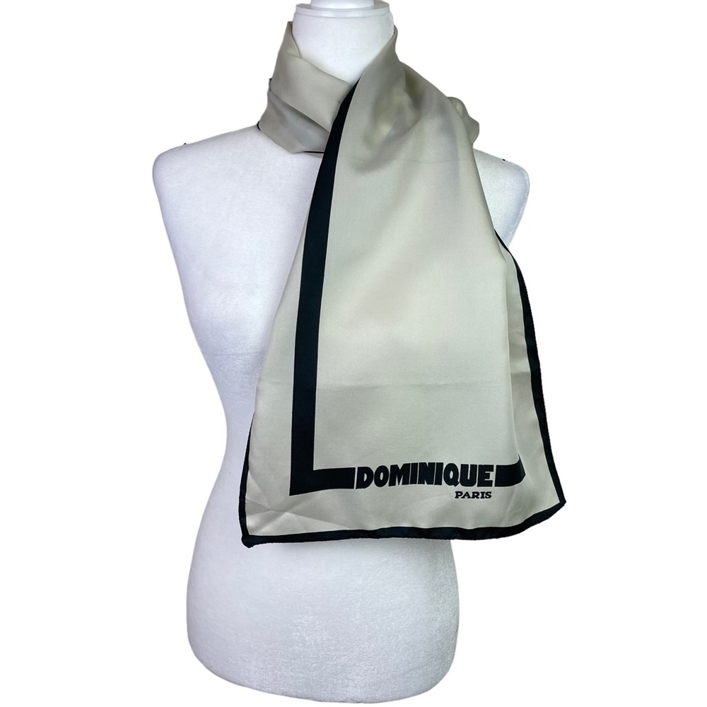Vintage Dominique Logo Rectangular Scarf Cream With Black Border And Logo